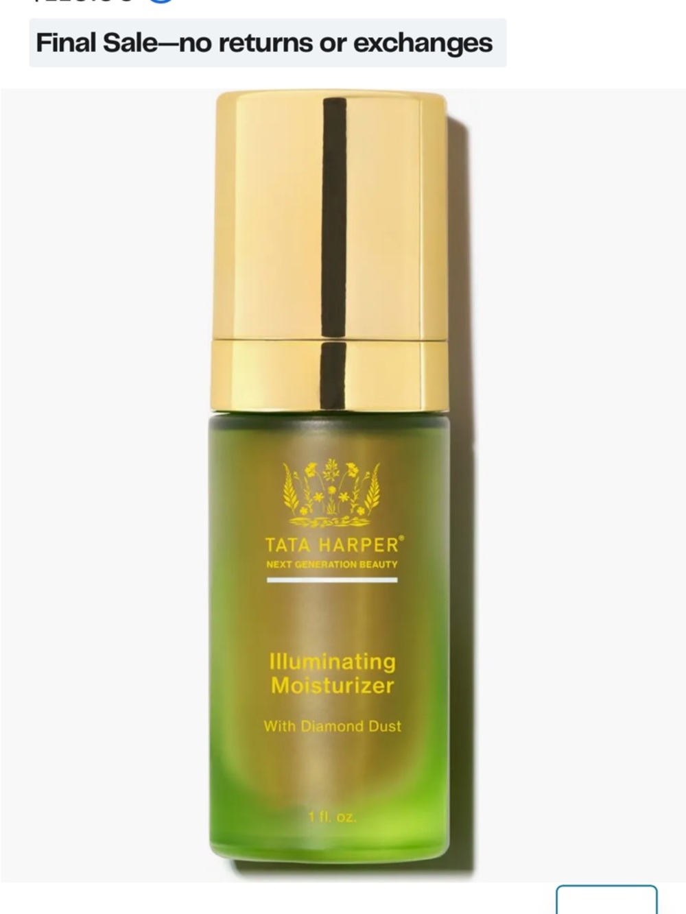 Tata Harper Illuminating Moisturizer — Green Bottle with Gold Cap NWT